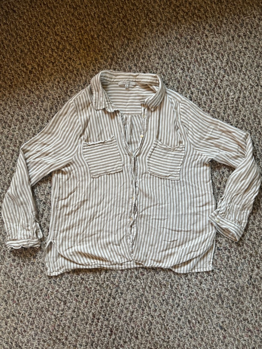 Love Tree Striped Button-Down Shirt - Beige & White